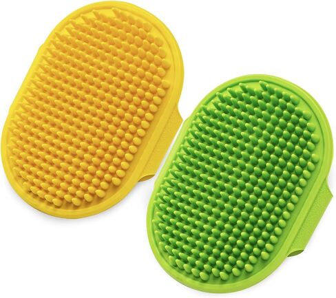 Dog Grooming Brush, Lilpep Pet Shampoo Bath Brush Soothing Massage Rubber Comb with Adjustable Ring Handle for Long Short Haired Dogs and Cats (Blue+Green, pack of 2) in Saudi Arabia