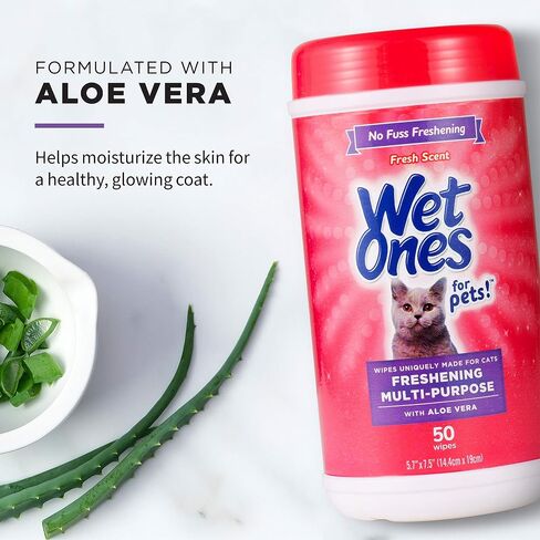 Wet Ones for Cats Freshening Wipes with Aloe Vera, Fresh Scent, 50 Count in Kuwait