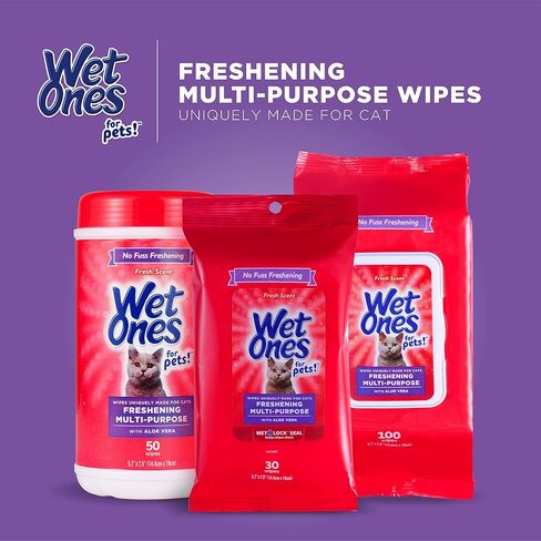 Wet Ones for Cats Freshening Wipes with Aloe Vera, Fresh Scent, 50 Count in Kuwait