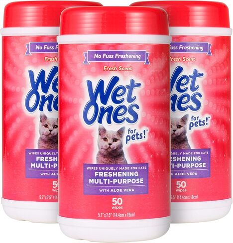 Wet Ones for Cats Freshening Wipes with Aloe Vera, Fresh Scent, 50 Count in Kuwait