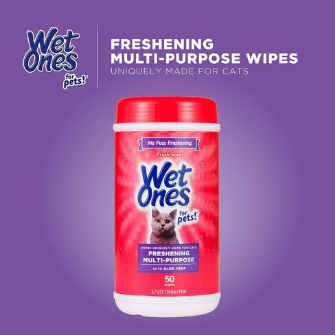 Wet Ones for Cats Freshening Wipes with Aloe Vera, Fresh Scent, 50 Count in Kuwait