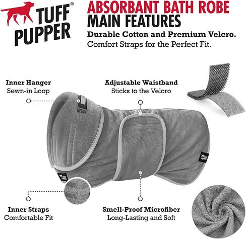 Tuff Pupper Fast Drying Dog Bath Robe | 800 GSM Plush Dog Towel Bathrobe/Dressing Gown | Super Absorbent Pet/Puppy Bathrobe | Adjustable Hood & Belly Strap | Super Soft | Fast Drying (XXL, Blue) in Kuwait
