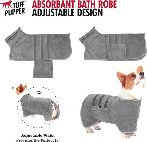 Tuff Pupper Fast Drying Dog Bath Robe | 800 GSM Plush Dog Towel Bathrobe/Dressing Gown | Super Absorbent Pet/Puppy Bathrobe | Adjustable Hood & Belly Strap | Super Soft | Fast Drying (XXL, Blue) in Kuwait