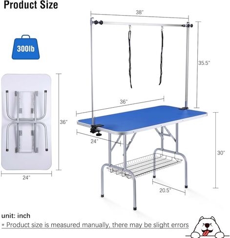 طاولة العناية بالكلاب/الحيوانات الأليفة من يونوفيفي قابلة للطي بارتفاع قابل للتعديل - طاولة العناية بالكلاب المحمولة مقاس 91.44 سم مع فتحة ذراع وصينية شبكية، سعة قصوى تصل إلى 300 رطل (أسود داكن) in Kuwait