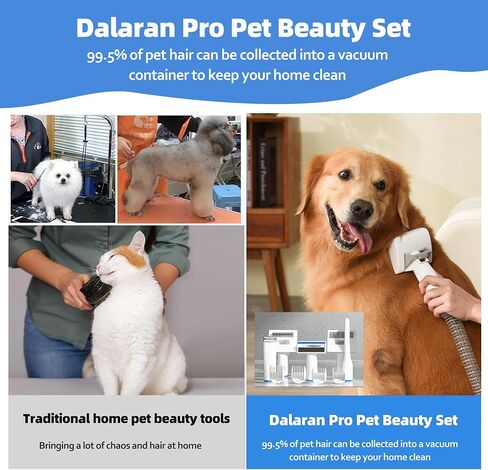 مجموعة العناية بالكلاب من دالاران، مكنسة كهربائية للعناية بالكلاب وفرشاة للكلاب لتساقط الشعر مع 5 أدوات للعناية بالكلاب، كوب غبار بسعة كبيرة 2.5 لتر، مزيل شعر الكلاب منخفض الضوضاء، مستلزمات العناية بالحيوانات الأليفة in Kuwait