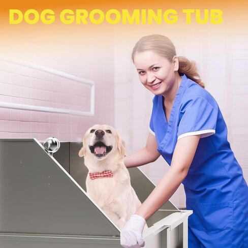 محطة غسيل الكلاب DYTREND، محطة استحمام احترافية للكلاب من الفولاذ المقاوم للصدأ مقاس 38 بوصة، مجهزة بثلاث خطوات مضادة للانزلاق، باب قابل للإزالة، فوهة رش وخرطوم مطور - مثالية للمنزل وصالون العناية بالحيوانات الأليفة in Kuwait