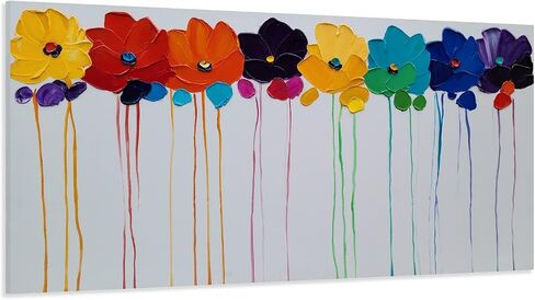 YHSKY ARTS الأزهار قماش جدار الفن رسمت باليد الأزرق والأبيض الثقيلة محكم اللوحة الحديثة مجردة زهرة صور العمل الفني المعاصر لغرفة المعيشة غرفة نوم مكتب الديكور in Kuwait