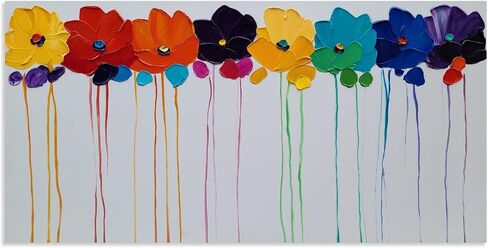 YHSKY ARTS الأزهار قماش جدار الفن رسمت باليد الأزرق والأبيض الثقيلة محكم اللوحة الحديثة مجردة زهرة صور العمل الفني المعاصر لغرفة المعيشة غرفة نوم مكتب الديكور in Kuwait