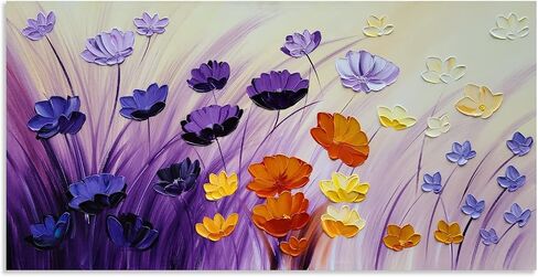 YHSKY ARTS الأزهار قماش جدار الفن رسمت باليد الأزرق والأبيض الثقيلة محكم اللوحة الحديثة مجردة زهرة صور العمل الفني المعاصر لغرفة المعيشة غرفة نوم مكتب الديكور in Kuwait