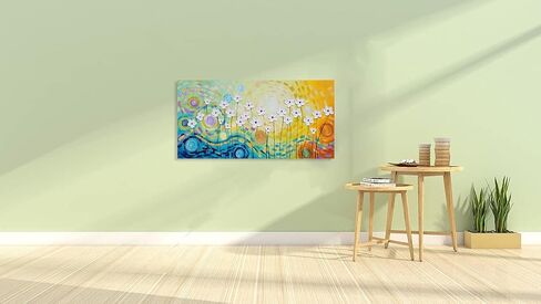 YHSKY ARTS White Flower Oil Paintings with Hand Painted Textured Modern Colorful Canvas Wall Art Contemporary Botanical Pictures Abstract Aesthetic Artwork for Living Room Bedroom Bathroom Decor in Kuwait