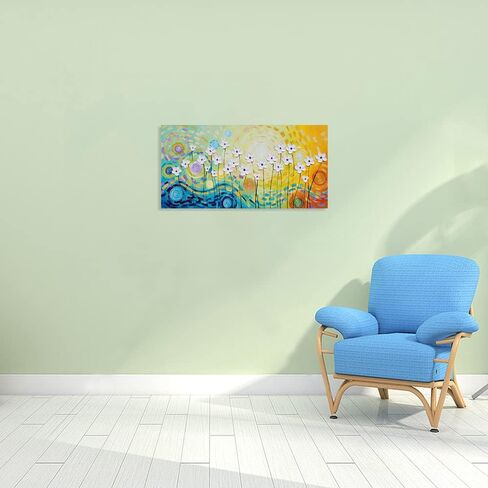 YHSKY ARTS White Flower Oil Paintings with Hand Painted Textured Modern Colorful Canvas Wall Art Contemporary Botanical Pictures Abstract Aesthetic Artwork for Living Room Bedroom Bathroom Decor in Kuwait