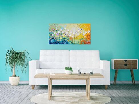 YHSKY ARTS White Flower Oil Paintings with Hand Painted Textured Modern Colorful Canvas Wall Art Contemporary Botanical Pictures Abstract Aesthetic Artwork for Living Room Bedroom Bathroom Decor in Kuwait