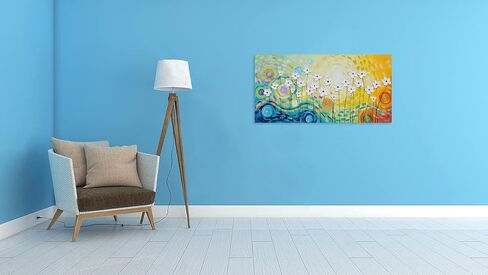 YHSKY ARTS White Flower Oil Paintings with Hand Painted Textured Modern Colorful Canvas Wall Art Contemporary Botanical Pictures Abstract Aesthetic Artwork for Living Room Bedroom Bathroom Decor in Kuwait