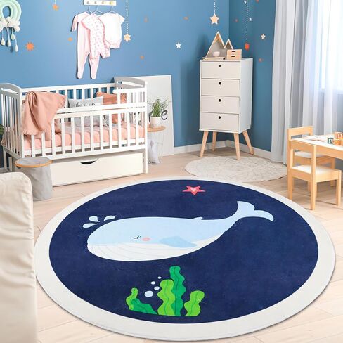 سجادة AKASISRUG فائقة النعومة مستديرة للأطفال لغرفة اللعب، سجادة حوت لطيفة لغرفة الأطفال، سجادة ملونة غير قابلة للانزلاق وقابلة للغسل في الفصل الدراسي، سجادة منطقة الأطفال لغرفة النوم وغرفة اللعب in Kuwait