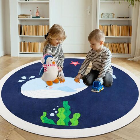 سجادة AKASISRUG فائقة النعومة مستديرة للأطفال لغرفة اللعب، سجادة حوت لطيفة لغرفة الأطفال، سجادة ملونة غير قابلة للانزلاق وقابلة للغسل في الفصل الدراسي، سجادة منطقة الأطفال لغرفة النوم وغرفة اللعب in Kuwait
