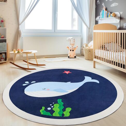 سجادة AKASISRUG فائقة النعومة مستديرة للأطفال لغرفة اللعب، سجادة حوت لطيفة لغرفة الأطفال، سجادة ملونة غير قابلة للانزلاق وقابلة للغسل في الفصل الدراسي، سجادة منطقة الأطفال لغرفة النوم وغرفة اللعب in Kuwait