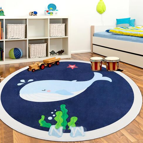 سجادة AKASISRUG فائقة النعومة مستديرة للأطفال لغرفة اللعب، سجادة حوت لطيفة لغرفة الأطفال، سجادة ملونة غير قابلة للانزلاق وقابلة للغسل في الفصل الدراسي، سجادة منطقة الأطفال لغرفة النوم وغرفة اللعب in Kuwait