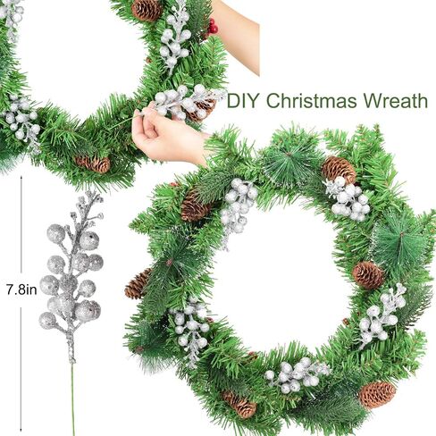 DearHouse 14 Pack Christmas Glitter Berries Stems, 7.8Inch Artificial Christmas Picks for Christmas Tree Ornaments, DIY Xmas Wreath, Crafts, Holiday and Home Decor (Light Blue) in Kuwait