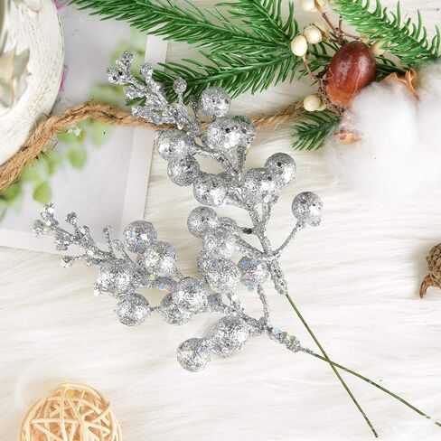 DearHouse 14 Pack Christmas Glitter Berries Stems, 7.8Inch Artificial Christmas Picks for Christmas Tree Ornaments, DIY Xmas Wreath, Crafts, Holiday and Home Decor (Light Blue) in Kuwait