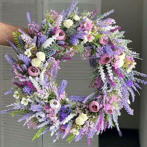 Simulation Purple Wreath 17in Wildflower Wreath Spring Summer Wreath Suitable for Front Door Wall Porch Window Garden Farmhouse Holiday Decoration in Saudi Arabia