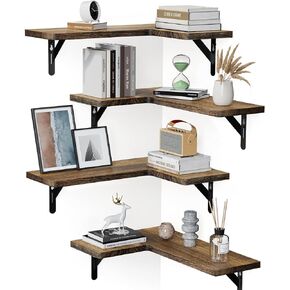 AMADA HOMEFURNISHING Corner Floating Shelves, Set of 4 Corner Shelves Wall Mounted, Shelves for Wall Decor, Corner Wood Shelves for Home Decor, Office, Bedroom, Bathroom, Laundry Room, Kitchen in Kuwait