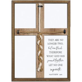 Matthew 19:6 What God Has Joined Sign 15"X10" Cord of Three Strands Unity Cross Braid for Wedding Ceremony Ideas Wood Frame Christian Marriage Gifts Decor for Couple Anniversary Religious (Black)