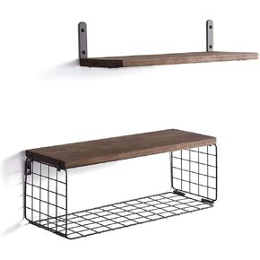 2Pcs Wood Floating Shelves for Wall, Wall Shelf and Wall Basket, Wall Shelves for Bedroom, Wall Mounted Shelves, Wooden Wall Shelving for Bathroom, Living room, Kitchen.- Dark Brown (Dark Brown) in Saudi Arabia