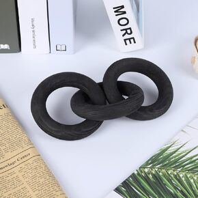 Renococo Wood Chain Link Decor 3-Link,6 Inch Dia Wood ,White/Wood Color Hand Carved,Knot Decorative Object,Coffee Table Decor,Country Chain Knot Decor,Mom Gifts in Saudi Arabia