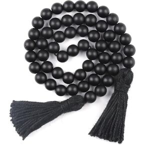 RAMIRABI Wood Beads Garland with Tassels Farmhouse Beads Rustic Prayer Beads Boho Beads for Boho Home Decor,Wall Hanging Decoration (Black)