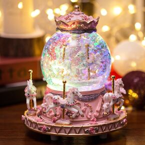 LOVE FOR YOU Gift Wrapped Bluetooth Music Box Carousel Horses Color Changing Lights Unicorn Snow Globe for Women Friends Female Kids Baby Girls Sister Granddaughter Daughter Birthday