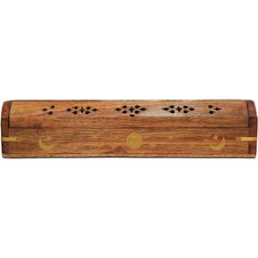 eco Craft Ash Catcher & Incense Burner Holder Box, Wooden Incense Holder for Sticks with Storage Drawer Sun & Moon Printed 12 Inches in Kuwait