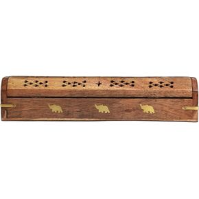 eco Craft Wood Ash Catcher & Incense Burner Holder Box Aromatherapy Ash Box Natural Acacia Wood Ceramic Coffin Compartment Cone Design Holder (Size-12"x2.25"x2.5") in Kuwait