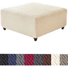 HFCNMY Ottoman Cover Square,Stretch Knitted Jacquard Square Ottoman Cover Thick Ottoman Slipcover Square Washable Storage Ottoman Cover Foot Stool Cover with Elastic Bottom Dark Gray Large