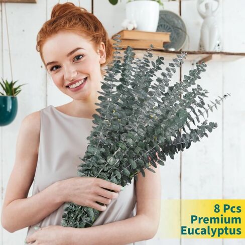 8 قطع من حزم الاوكالبتوس المجففة للاستحمام - 17 انش سيقان الاوكالبتوس الحقيقية، فروع الاوكالبتوس الطازجة المعلقة، ترتيب الزهور الاصطناعية، ديكور مزهرية الزفاف والمنزل والمنتجعات الصحية in Kuwait
