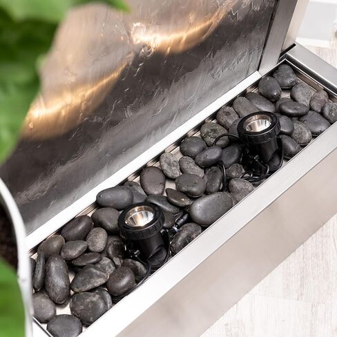 اكس براند نافورة شلال عاكسة 72 انش، شلال قائم بذاته، من الفولاذ/الزجاج مع مضخة، مصابيح LED وصخور لديكور المنزل والمكتب in Kuwait