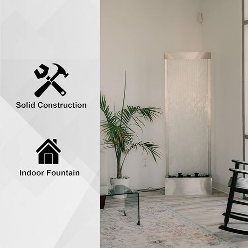 اكس براند نافورة شلال عاكسة 72 انش، شلال قائم بذاته، من الفولاذ/الزجاج مع مضخة، مصابيح LED وصخور لديكور المنزل والمكتب in Kuwait