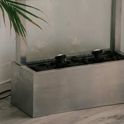 اكس براند نافورة شلال عاكسة 72 انش، شلال قائم بذاته، من الفولاذ/الزجاج مع مضخة، مصابيح LED وصخور لديكور المنزل والمكتب in Kuwait