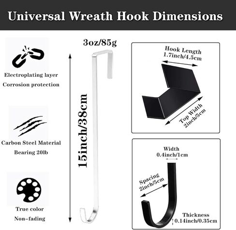 Wreath Hangers for Front Door, 15" Wreath Hanger, Indoor or Outdoor Over The Door Wreath Hook Hanger for Easter Spring Halloween Xmas Wreath Decorations, Steel Material, 20lb Load Bearing（White） in Kuwait