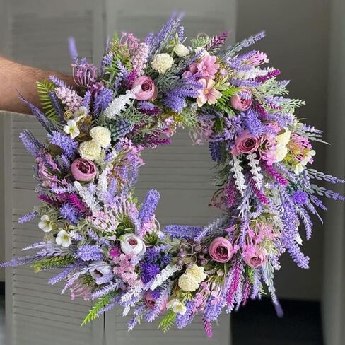 Simulation Purple Wreath 17in Wildflower Wreath Spring Summer Wreath Suitable for Front Door Wall Porch Window Garden Farmhouse Holiday Decoration in Saudi Arabia