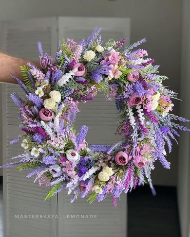 Simulation Purple Wreath 17in Wildflower Wreath Spring Summer Wreath Suitable for Front Door Wall Porch Window Garden Farmhouse Holiday Decoration in Saudi Arabia