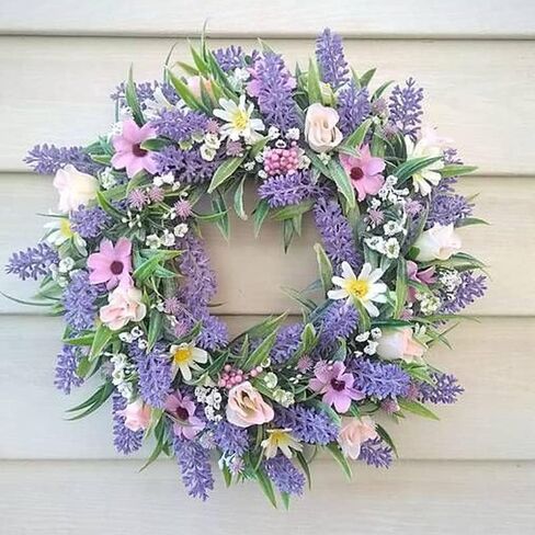 Simulation Purple Wreath 17in Wildflower Wreath Spring Summer Wreath Suitable for Front Door Wall Porch Window Garden Farmhouse Holiday Decoration in Saudi Arabia