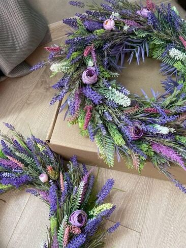 Simulation Purple Wreath 17in Wildflower Wreath Spring Summer Wreath Suitable for Front Door Wall Porch Window Garden Farmhouse Holiday Decoration in Saudi Arabia