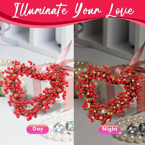 Rionaty 13.8'' Valentine's Day Heart Wreath with LED Lights + 3'' Heart Wooden Pendant,Valentines Wreaths for Front Door Red Berry Wreath for Door Anniversary Wedding Decor (Batteries Not Included) in Saudi Arabia