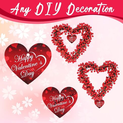 Rionaty 13.8'' Valentine's Day Heart Wreath with LED Lights + 3'' Heart Wooden Pendant,Valentines Wreaths for Front Door Red Berry Wreath for Door Anniversary Wedding Decor (Batteries Not Included) in Saudi Arabia