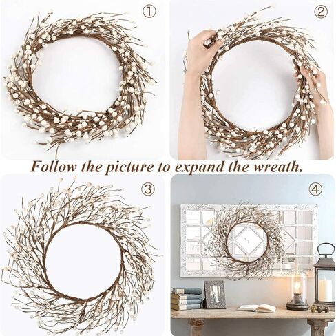 Whonline 18 Inches Pip Berry Wreath Christmas Wreath Off White Winter Wreath for Festival Celebration Front Door Wall Window Home Decor in Kuwait