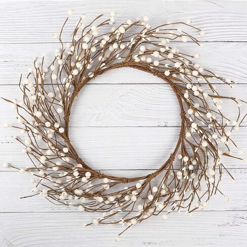 Whonline 18 Inches Pip Berry Wreath Christmas Wreath Off White Winter Wreath for Festival Celebration Front Door Wall Window Home Decor in Kuwait