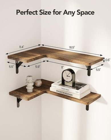 AMADA HOMEFURNISHING Corner Floating Shelves, Set of 4 Corner Shelves Wall Mounted, Shelves for Wall Decor, Corner Wood Shelves for Home Decor, Office, Bedroom, Bathroom, Laundry Room, Kitchen in Kuwait