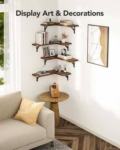 AMADA HOMEFURNISHING Corner Floating Shelves, Set of 4 Corner Shelves Wall Mounted, Shelves for Wall Decor, Corner Wood Shelves for Home Decor, Office, Bedroom, Bathroom, Laundry Room, Kitchen in Kuwait