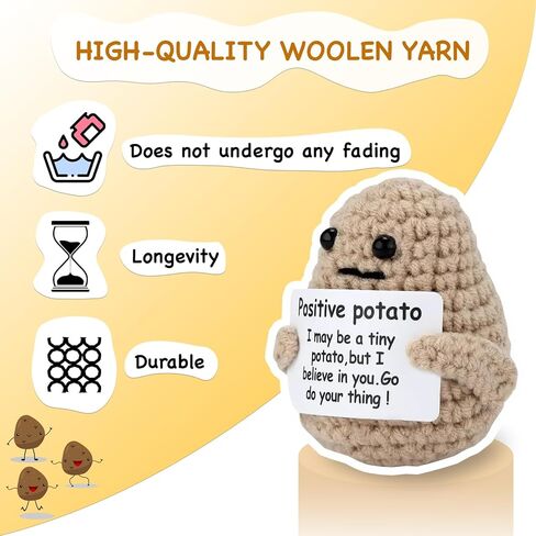 لعبة بطاطس إيجابية صغيرة مضحكة، لعبة محبوكة مقاس 7.62 سم ​​مع بطاقة رائعة من الصوفية الملهمة اللطيفة، دمية كروشيه بطاطس لطيفة للبهجة الاحتفالية، هدايا الأصدقاء، ديكور عيد الميلاد، لحظات مشجعة in Kuwait