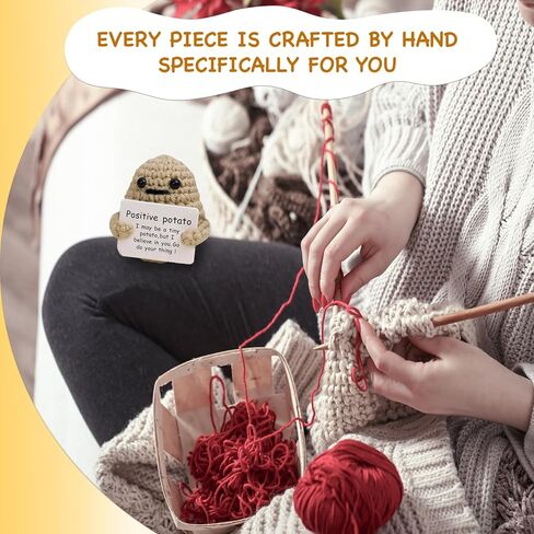 لعبة بطاطس إيجابية صغيرة مضحكة، لعبة محبوكة مقاس 7.62 سم ​​مع بطاقة رائعة من الصوفية الملهمة اللطيفة، دمية كروشيه بطاطس لطيفة للبهجة الاحتفالية، هدايا الأصدقاء، ديكور عيد الميلاد، لحظات مشجعة in Kuwait